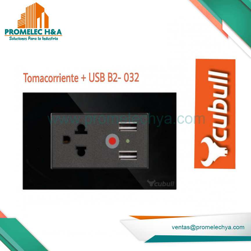 TOMACORRIENTE + USB  B2 NEGRO CUBULL