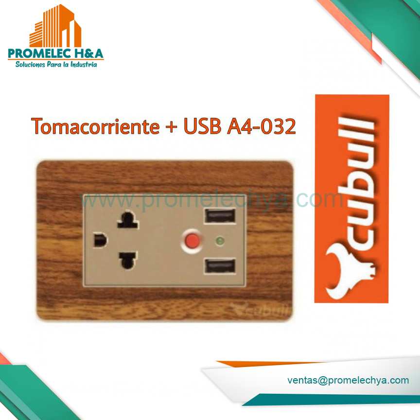 TOMACORRIENTE + USB A4 MADERA CUBULL