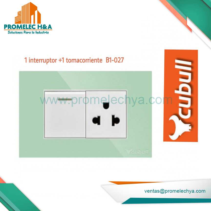 INTERRUPTOR + TOMACORRIENTE B1 VERDE CUBULL