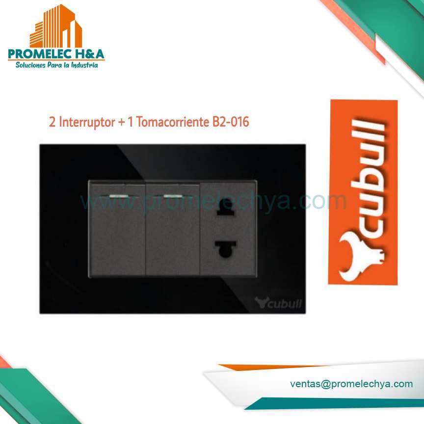 2 INTERRUPTOR  + 1 TOMACORRIENTE B2 NEGRO CUBULL