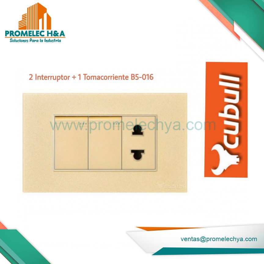 2 INTERRUPTOR  + 1 TOMACORRIENTE B5 DORADO LISO CUBULL