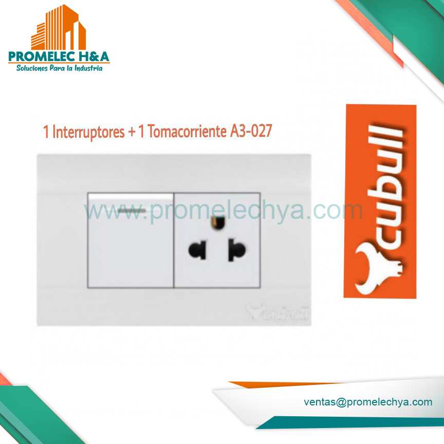 INTERRUPTOR + TOMACORRIENTE A3 BLANCO CUBULL