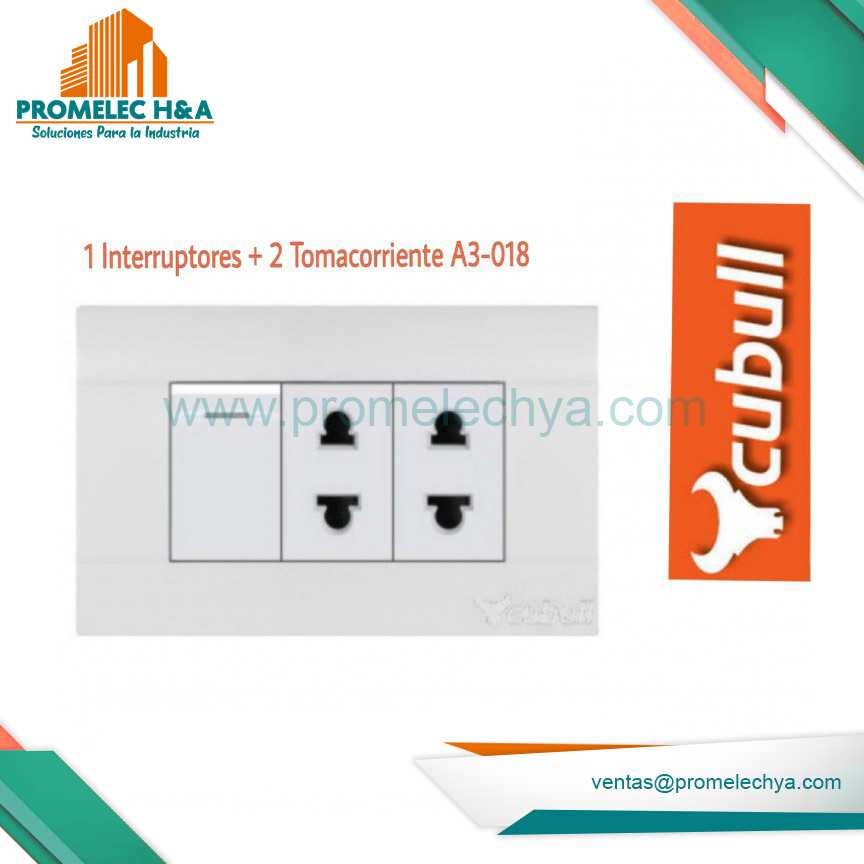 INTERRUPTOR + 2 TOMACORRIENTES A3 BLANCO CUBULL
