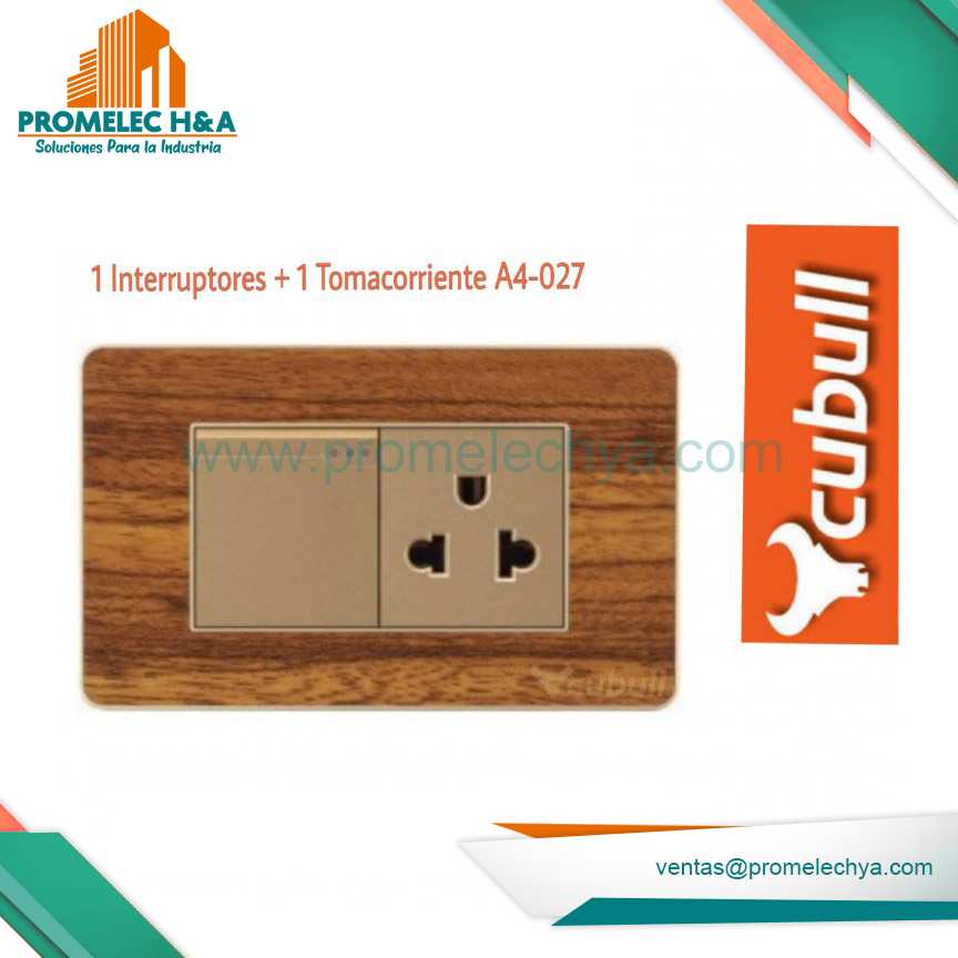 INTERRUPTOR + TOMACORRIENTE A4 MADERA  CUBULL