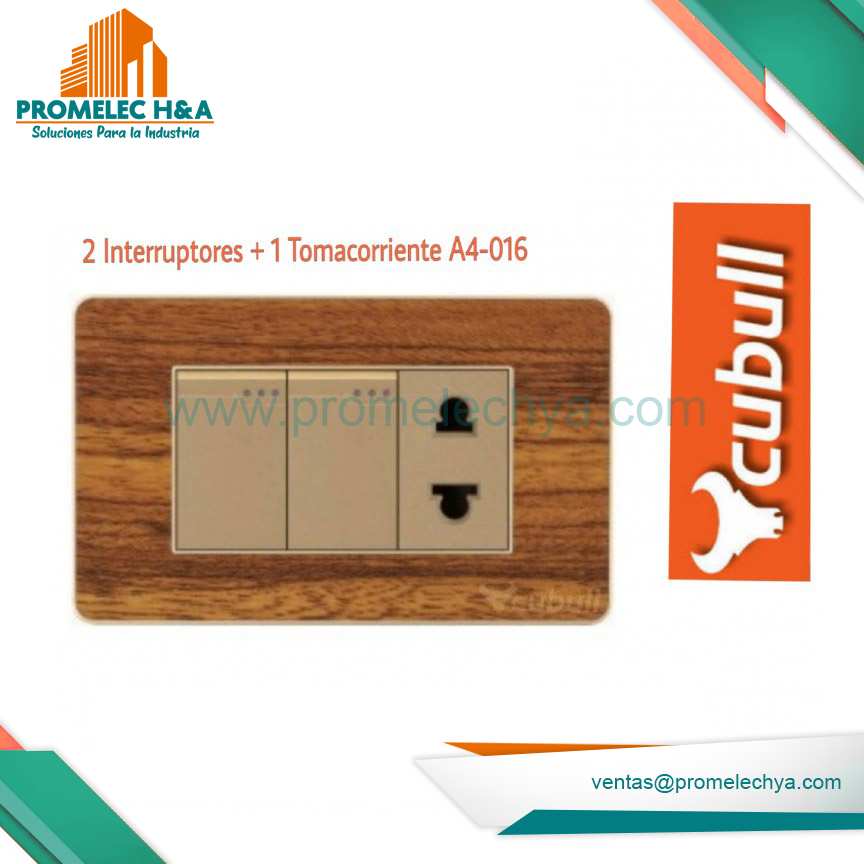 2 INTERRUPTORES  + 1 TOMACORRIENTE A4 MADERA CUBULL