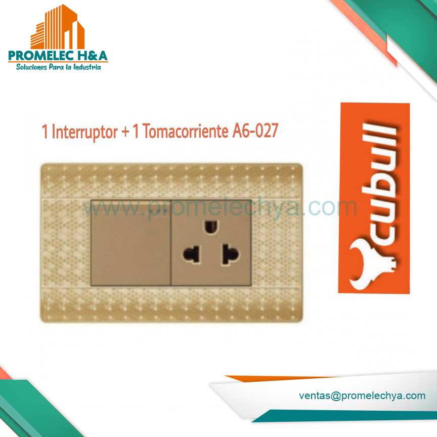 INTERRUPTOR + TOMACORRIENTE A6 DORADO PUNTOS CUBULL