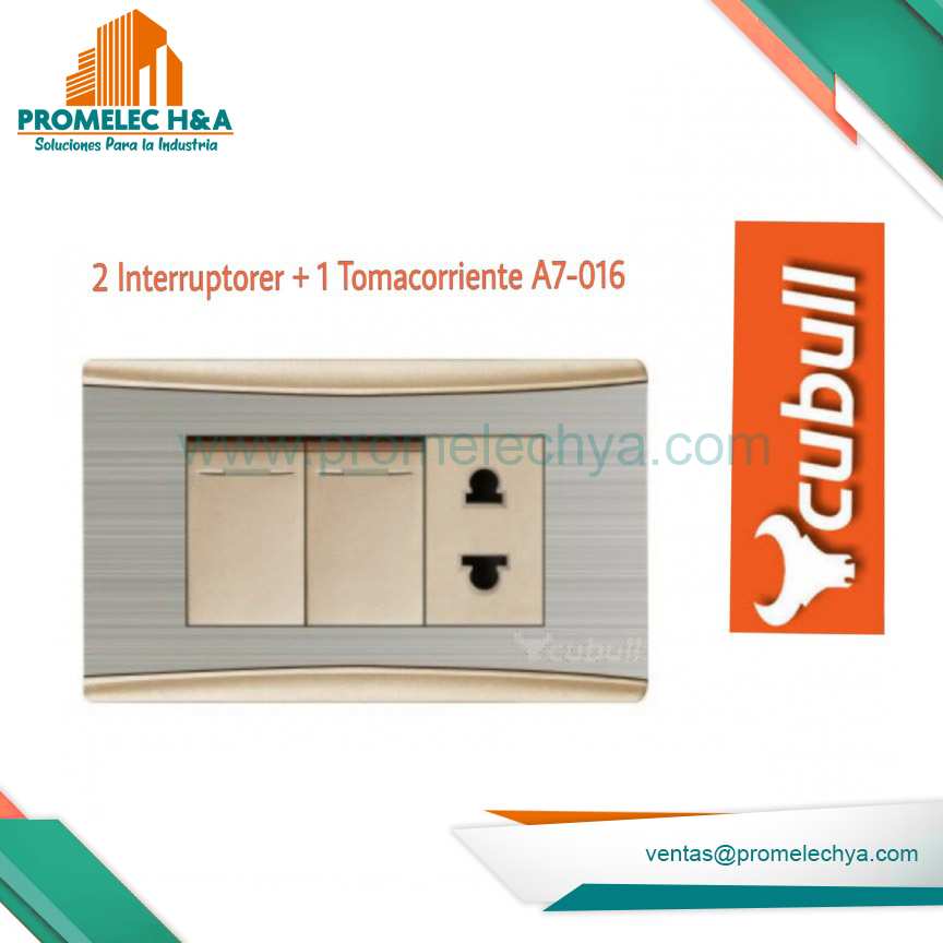 2 INTERRUPTORES  + 1 TOMACORRIENTE A7 DORADO / PLATEADO CUBULL