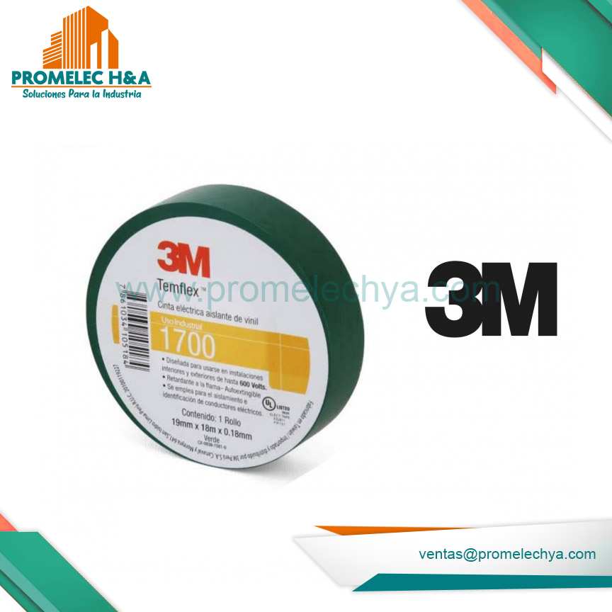 CINTA AISLANTE TEMFLEX 1700 3M VERDE