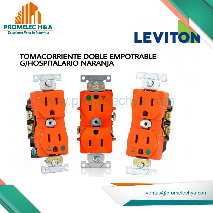 TOMA DOBLE EMPOTRABLE G/HOSPITALARIO TIERRA AISLADA 15A 125V ANARANJADO
