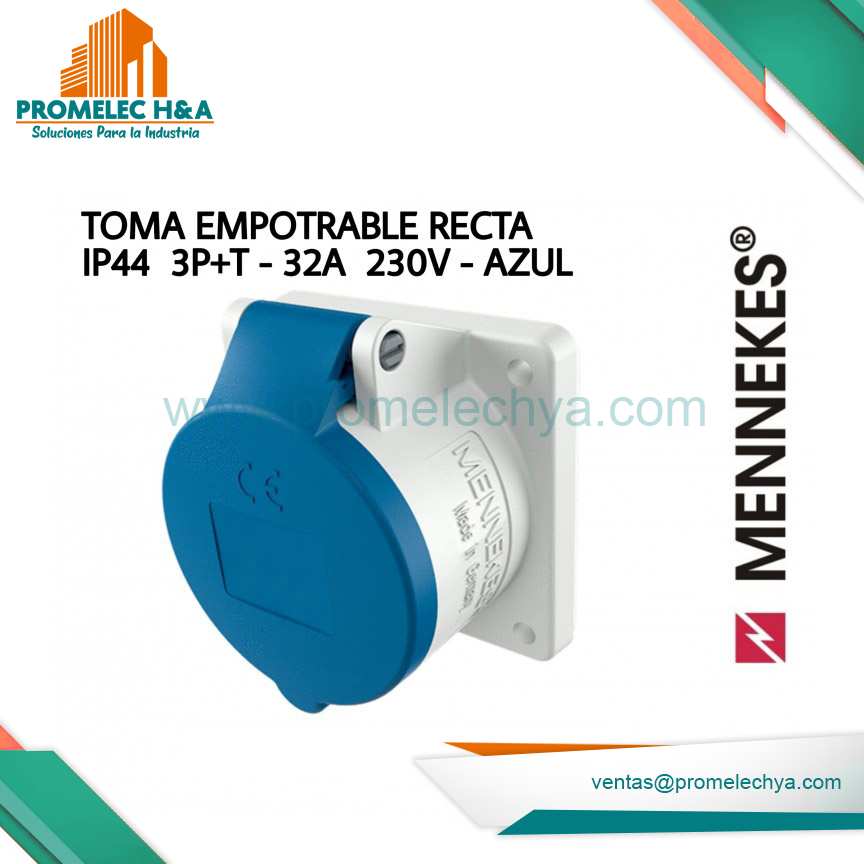 TOMA EMPOTRABLE RECTA IP44 3P+T-32A 230V-AZUL