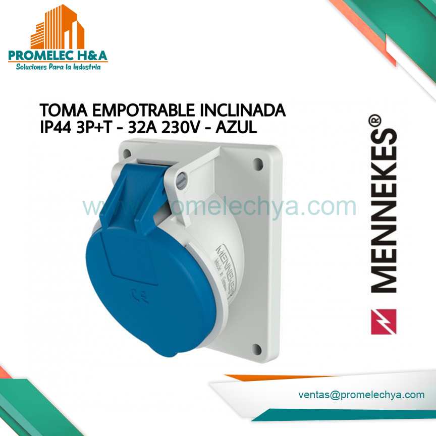 TOMA EMPOTRABLE INCLINADA IP44 3P+T-32A 230V-AZUL