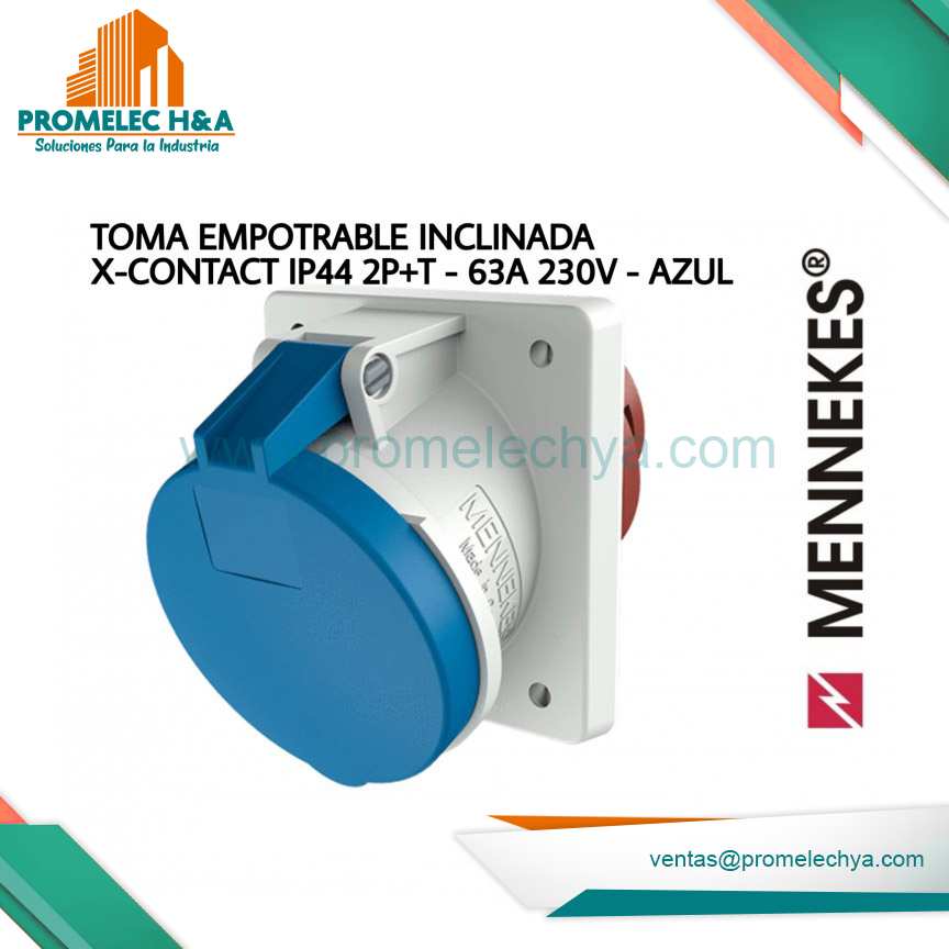 TOMA EMPOTRABLE INCLINADA X-CONTACT IP44 2P+T-63A 230V-AZUL