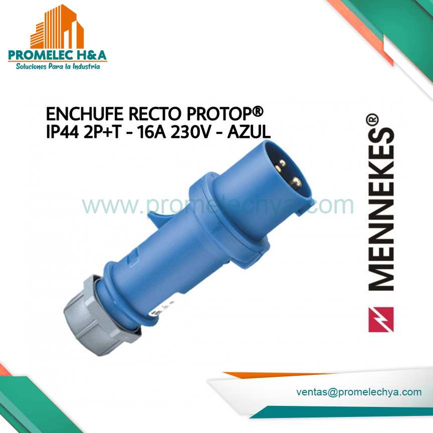 ENCHUFE RECTO PROTOP® IP44 2P+T 16A 230V AZUL