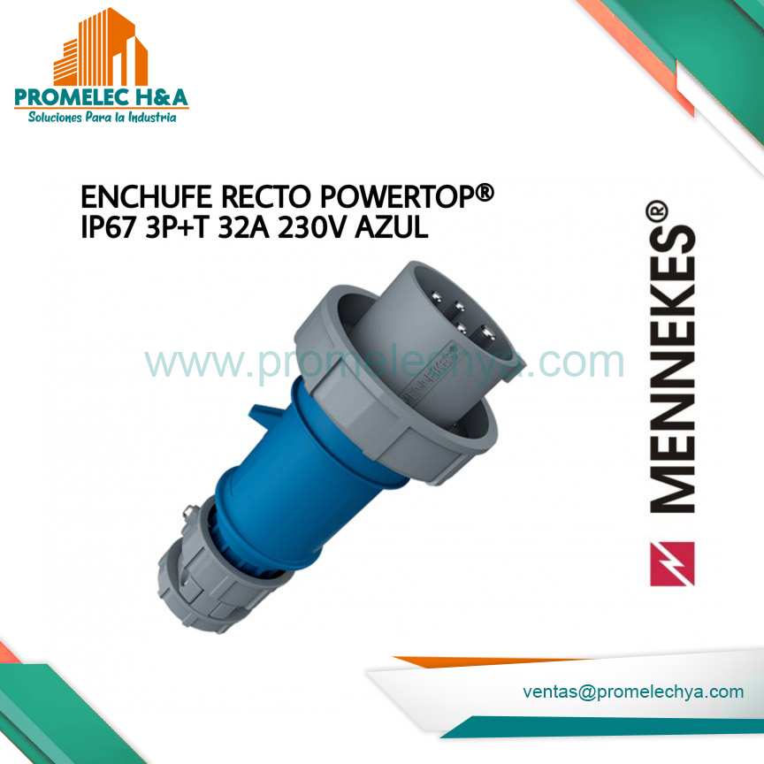 ENCHUFE RECTO POWERTOP® IP67 3P+T 32A 230V AZUL