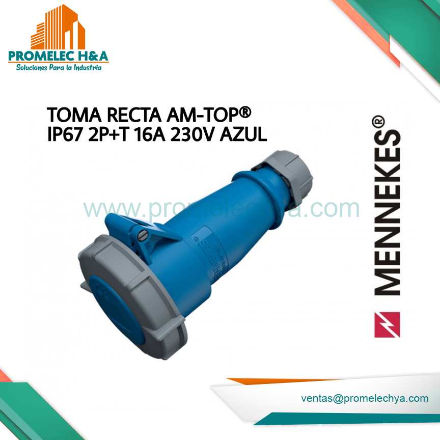 TOMA RECTA AM-TOP® IP67 2P+T 16A 230V AZUL
