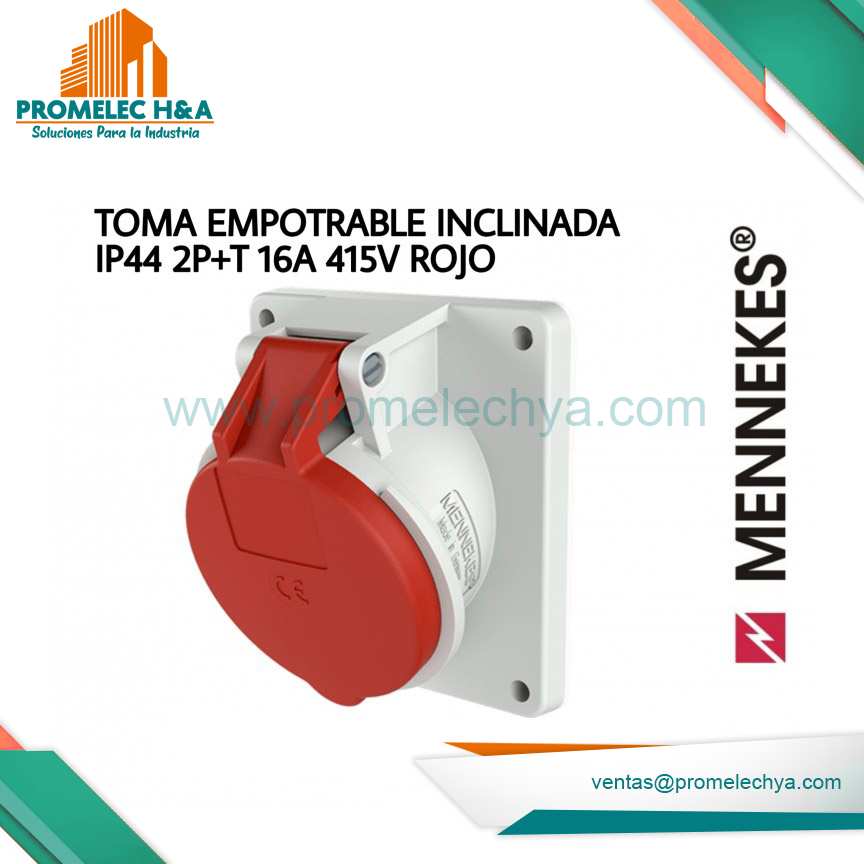 TOMA EMPOTRABLE INCLINADA IP44 2P+T 16A 415V ROJO